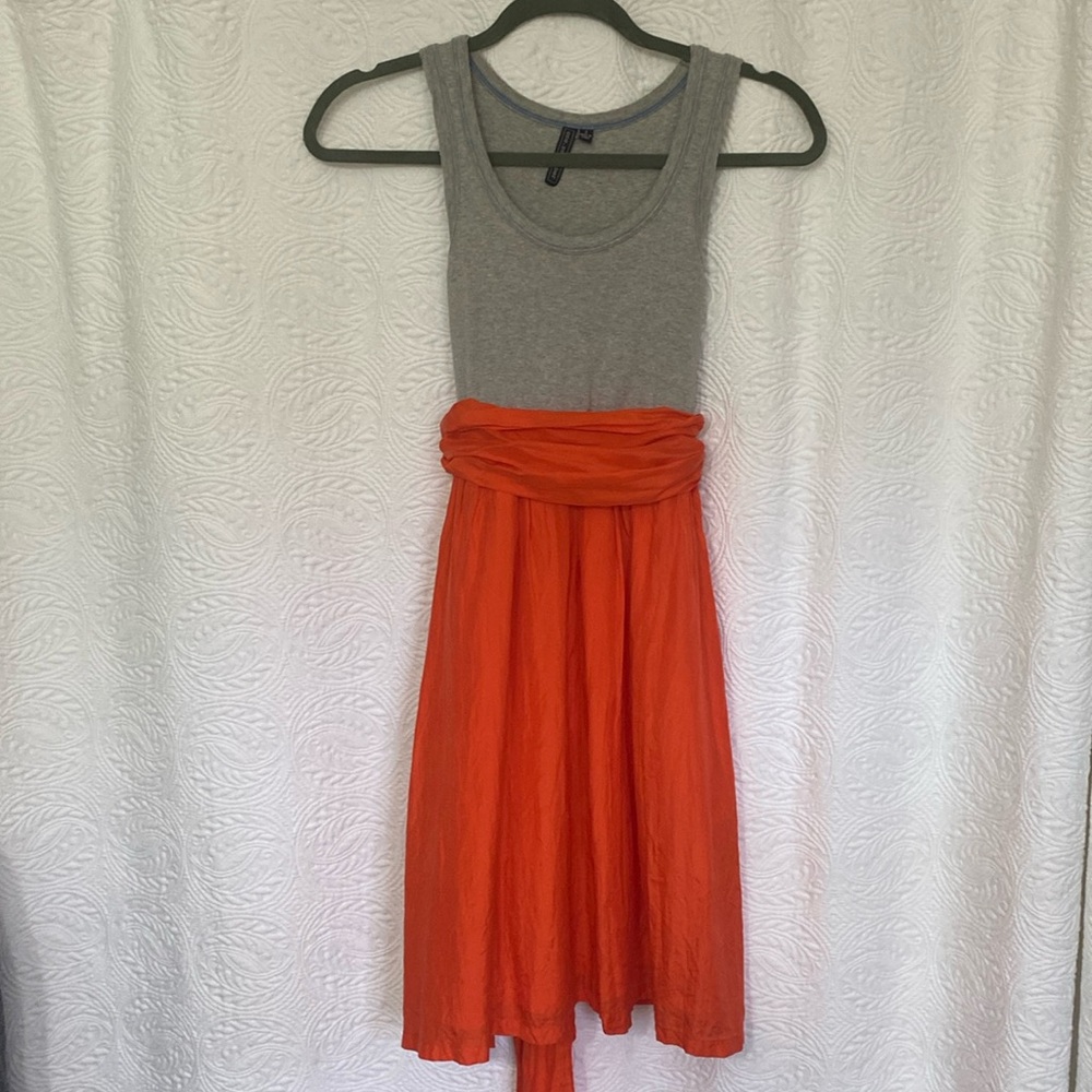 Gently used orange and gray color block tank dress